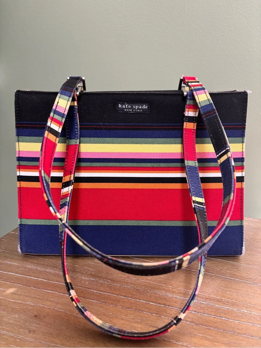 kate spade Multicolor Striped Canvas Tote in Red, Navy & Yellow
